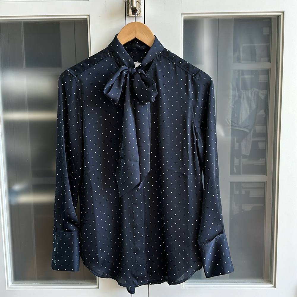 Equipment Blouse in Navy with Classic Polka Dots